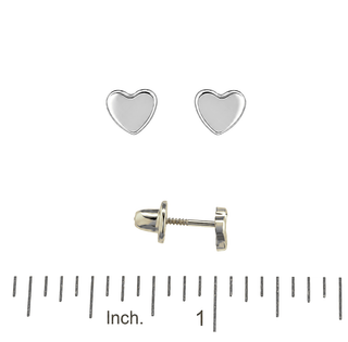 18K Solid White Gold Polished Heart Screwback Earrings