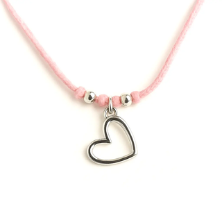 Sterling Silver Open Heart Pendant Pink Cord Necklace 