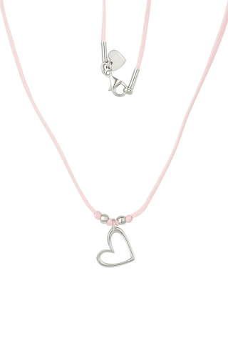 Sterling Silver Open Heart Pendant Pink Cord Necklace 