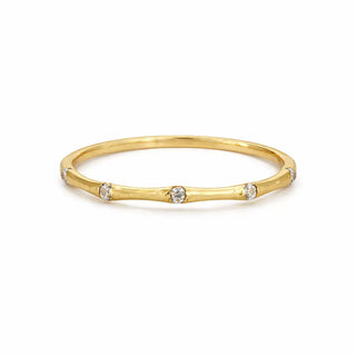 18K Solid Yellow Gold White Zirconia Thin Ring Band