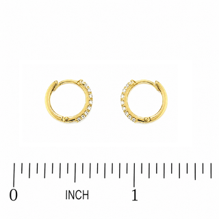 18K Solid Yellow Gold Thin Zirconia Hinged Hoop Earrings