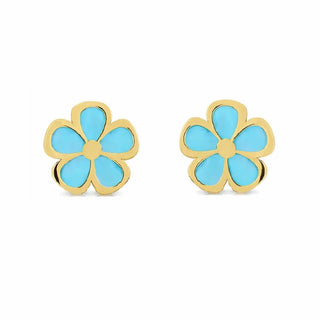18K Yellow Gold Turquoise Flower Screwback Earrings