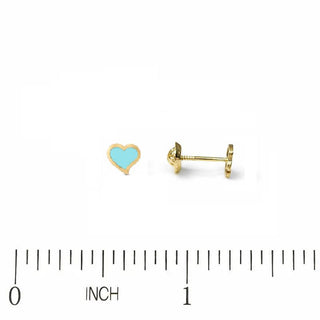 18K Solid Yellow Gold Tiny Heart Covered Screwback Earrings