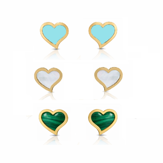 18K Solid Yellow Gold Tiny Heart Covered Screwback Earrings