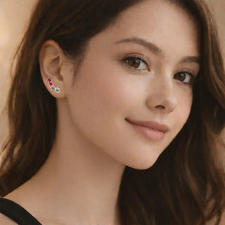 18K Yellow Gold Multicolor Zirconia Crawler Post Earrings