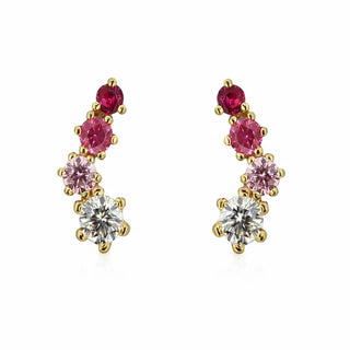 18K Yellow Gold Multicolor Zirconia Crawler Post Earrings