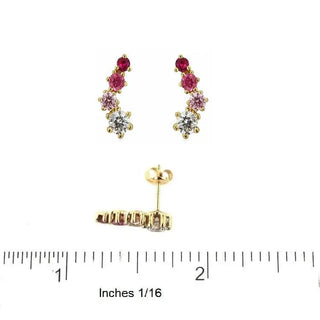 18K Yellow Gold Multicolor Zirconia Crawler Post Earrings