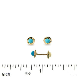 18K Yellow Gold Diamond Cut Small Turquoise Screwback Earrings