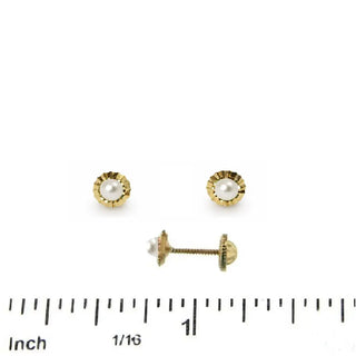 18K Yellow Gold Diamond Cut Small Pearl Screwback Earrings