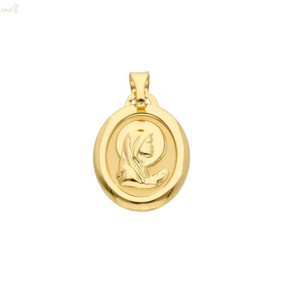 Pendentif Médaille Vierge Ovale Polie en Or Massif 18 Carats Léger