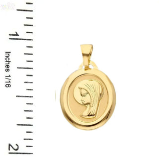 18K Solid Gold Light Oval Polished Virgin Girl Medal