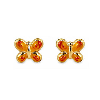 18K Solid Yellow Gold Enamel Butterfly Post Earrings