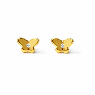 18K Solid Yellow Gold Diamond Butterfly Stud Earrings