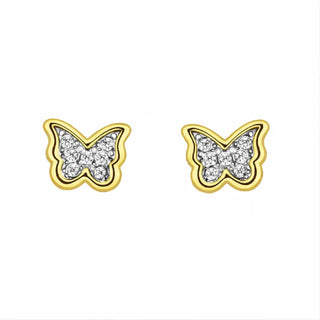 18K Yellow Gold White Zirconia Butterfly Screwback Earrings