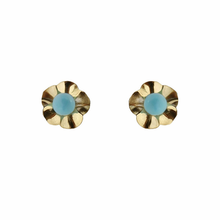 18K Yellow Gold Pearl or Turquoise Waive  Flower Earrings