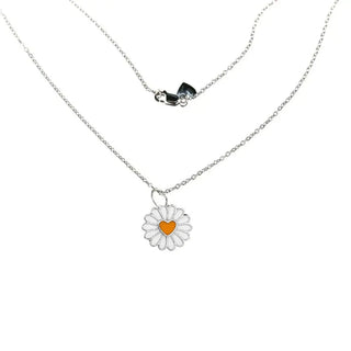 Sterling Silver White Enamel Daisy Flower Pendant Necklace