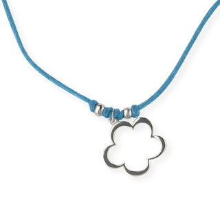 Sterling Silver Small Open Flower Blue Cord Necklace