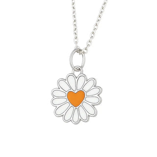 Sterling Silver White Enamel Daisy Flower Pendant Necklace