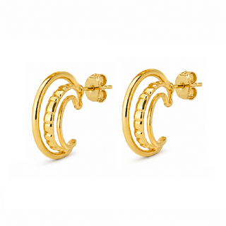 18K Yellow Gold Triple Row Open Hoop Post Stud Earrings