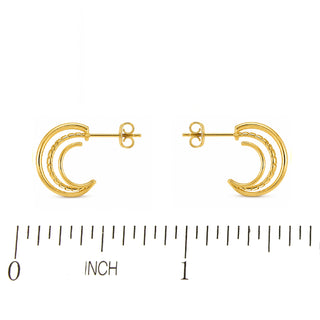 18K Yellow Gold Triple Row Open Hoop Post Stud Earrings