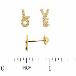18K Solid Yellow Gold Love Zirconia Screwback Earrings