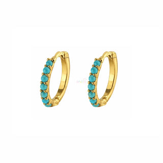 18K Yellow Gold Turquoise Beads Thin Hinge Huggie Earrings