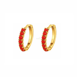 18K Solid Yellow Gold Coral Hinge Huggies Earrings