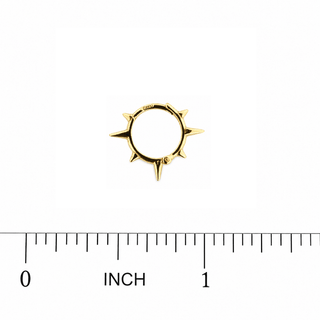 18K Solid Yellow Gold Polished Spike Hinged Hoop Earrings