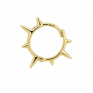 18K Solid Yellow Gold Polished Spike Hinged Hoop Earrings