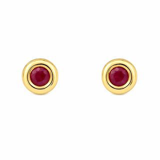 18K Solid Yellow Gold Ruby Bezel-Set Stud Screwback Earrings