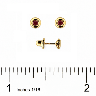 18K Solid Yellow Gold Ruby Bezel-Set Stud Screwback Earrings