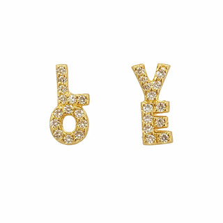 pr18K Solid Yellow Gold Love Zirconia Screwback Earrings