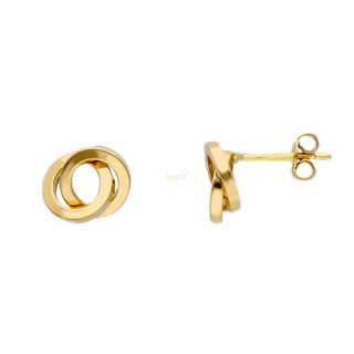18K Solid Yellow Gold Polished Square Tube Knot Post Earrings