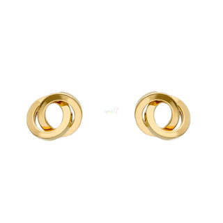18K Solid Yellow Gold Polished Square Tube Knot Post Earrings
