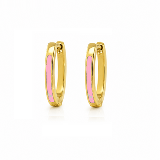 18k Yellow Gold Enamel Line Hinged Huggie Hoop Earrings 
