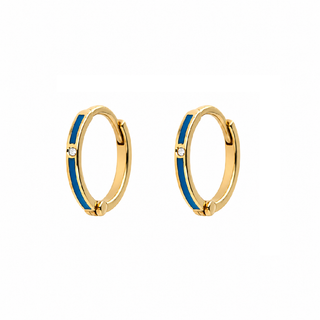 18K Yellow Gold Cubic Zirconia Enamel Huggie Earrings