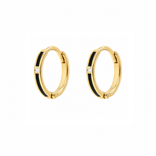 18K Yellow Gold Cubic Zirconia Enamel Huggie Earrings