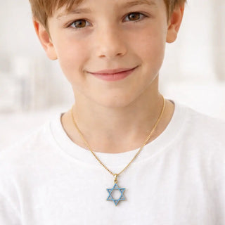 18K ソリッドイエローゴールド ブルーエナメル スターデイビッド ペンダント