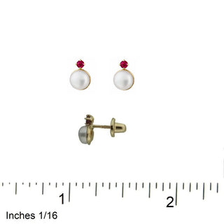 18K Yellow Gold Cultivated Pearl and Ruby Screwback Earrings