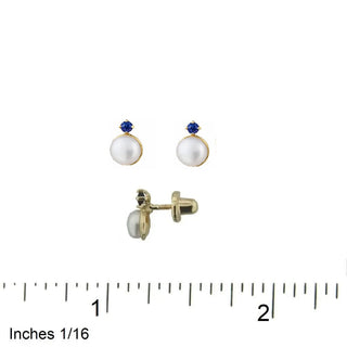 18K Yellow Gold Pearl and Sapphire Screwback Girl Earrings