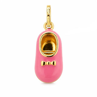 18K Gelbgold Schuhanhänger mit rosa Emaille (15 mm x 10 mm/25 mm mit Öse)