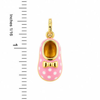 18K Yellow Gold Shoe Pendant with Pink Enamel and Polka Dots