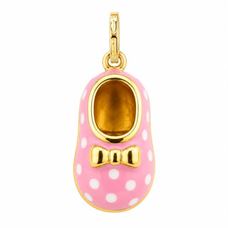 18K Yellow Gold Shoe Pendant with Pink Enamel and Polka Dots