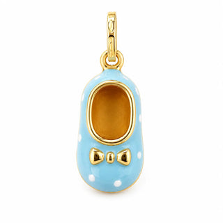 18K Yellow Gold Shoe Pendant with Blue Enamel and Polka Dots