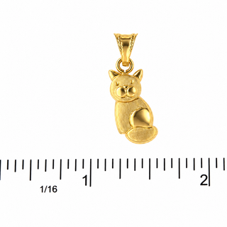 18K Solid Yellow Gold Satin Finish Puffy Cat Charm Pendant with ruler