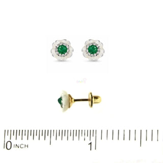 18K Gold Emerald Zirconia and Mother of Pearl Flower Earrings