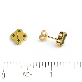 18K Gold Light Malachite or Mother of Pearls Clover Earrings