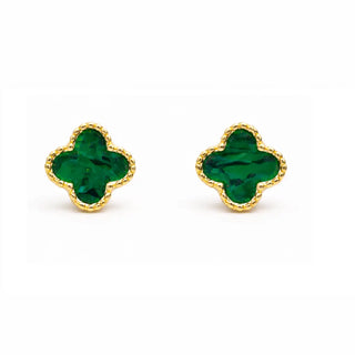 18K Gold Light Malachite or Mother of Pearls Clover Earrings