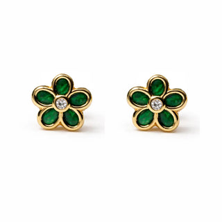 18K Gold Mother Pearl or Malachite Flower Screwback Earrings