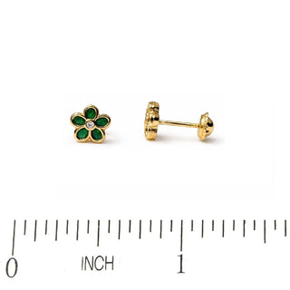 18K Gold Mother Pearl or Malachite Flower Screwback Earrings